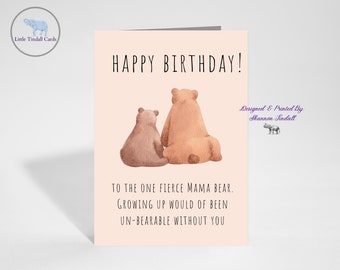 Biglietto d'auguri Mamma Orsa: Orsi ad acquerello, biglietto d'auguri 5x7