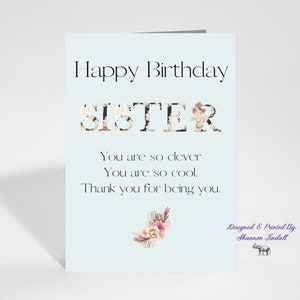 Carte d'anniversaire soeur 5 x 7, carte d'anniversaire pour soeur, carte jolie soeur, carte d'anniversaire pour elle, carte gentille soeur, carte pour soeur, voir plus !
