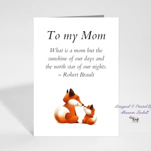 Jolie carte de maman de 5 x 7, mamans renard, carte pour maman, carte pour grand-mère, carte pour soeur, carte pour ami, fête des mères, anniversaire, tu me manques, voir plus...