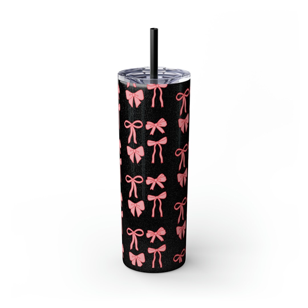 Glitter Coquette Skinny Tumbler With Straw, 20oz, Bow Tumbler, Gift for Her, Gift for Him