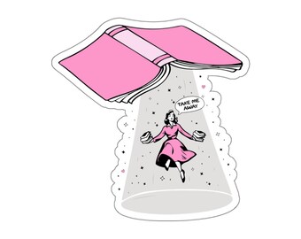 Bookish Take Me Away Sticker: Literary Kindle, Planner, Laptop Decal