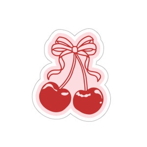 Coquette Cherry Stickers, Kiss-Cut Stickers, Stickers for Kindle, Cute Stickers, Laptop, Journal Decorations,