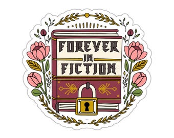 Adesivo Forever in Fiction, Adesivo Bookish, Adesivo Kindle, Decalcomania per laptop, Regalo per amanti dei libri, Adesivo autunnale carino, Regalo per lei, Bacio tagliato