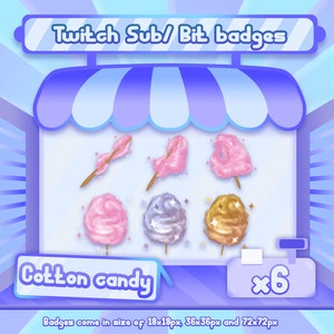 6x Twitch Sub / Bit badges - Cotton candy