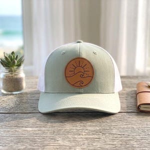 Wave Leather Patch Trucker Hat, Coastal Beach Hat, Lake Life Hat, Ocean Lover Gift, Minimalist Trucker Cap, Vacation Hat image 8