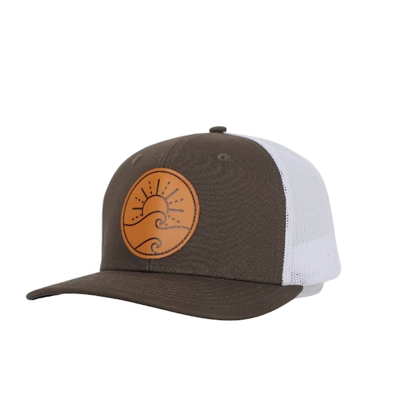 Sunshine Wave Leather Patch Trucker Hat, Beach Trucker Hat
