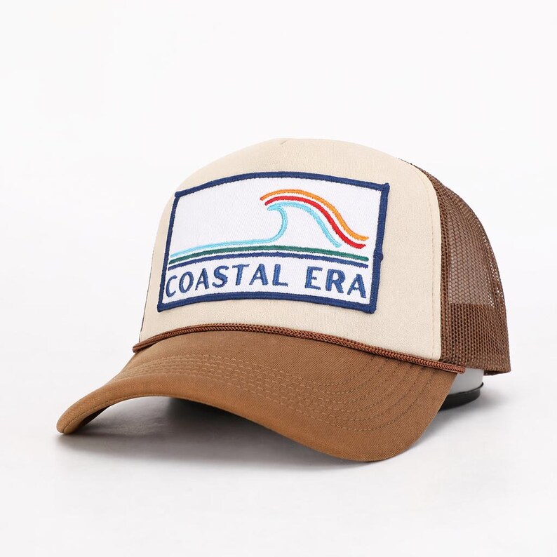 Coastal Era Trucker Hat, retro beach foam truckerpet, Surf Wave Patch-hoed, Coastal Lifestyle-hoed, cadeau oceaanliefhebber afbeelding 4