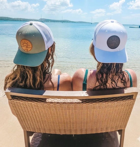 Wave Leather Patch Trucker Hat, Coastal Beach Hat, Lake Life Hat, Ocean Lover Gift, Minimalist Trucker Cap, Vacation Hat