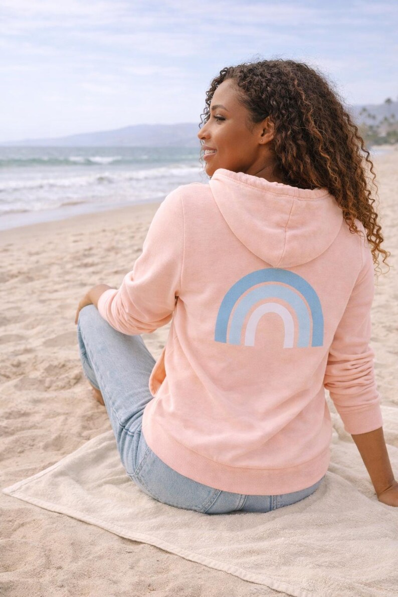Peach Rainbow Hoodie, Coastal Rainbow Sweatshirt, Comfort Hoodie Gift, Teacher Gift, Mental Health Gift, Soft Cozy Pullover image 3