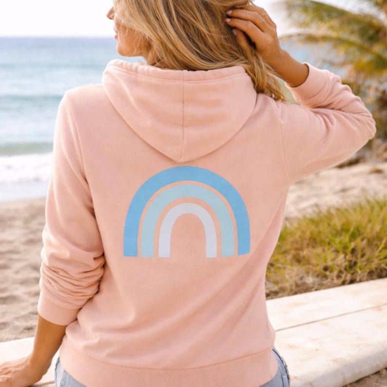 Peach Rainbow Hoodie, Coastal Rainbow Sweatshirt, Comfort Hoodie Gift, Teacher Gift, Mental Health Gift, Soft Cozy Pullover image 1