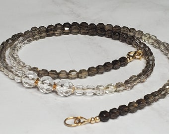 Natural Multicolor Smoky Quartz necklace, Gemstone necklace, Clear Quartz necklace, 14k gold filled necklace, Beaded stacking necklace
