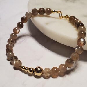 Natural Black Backbone Sunstone bracelet, Sunstone bracelet, 14k gold filled bracelet, Stacking bracelet, Healing bracelet, Gift for Women