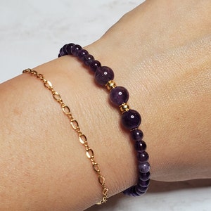 Natural Amethyst gemstone bracelet, Stacking bracelet, Birthstone bracelet, 14k gold filled bracelet, Healing stone bracelet, Gift for Women