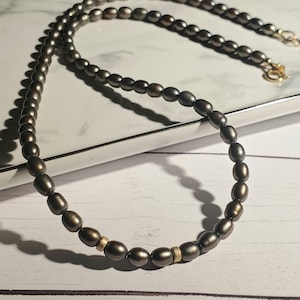 本物の真珠のネックレス、14K ゴールドフィルド パールのネックレス、ダークグリーン バレル パールのネックレス、淡水パールのネックレス、ウェディング ネックレス