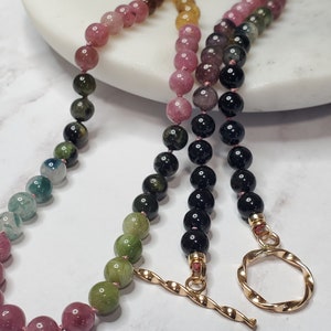 Natural Multi Tourmaline gemstone necklace, Tourmaline gemstone necklace, Hand knotted gemstone necklace, Protection stone necklace