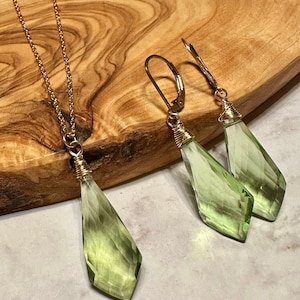 Natural Green Amethyst necklace , Green Amethyst gemstone pendant necklace , 14k gold filled necklace, Gift for Women, One of a kind