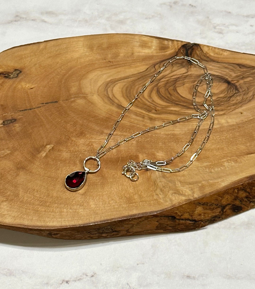 Natural Garnet Gemstone Necklace, Garnet Pendant Necklace, Sterling ...