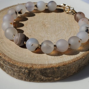 Natural Marine agate bracelet, Gemstone bracelet, Agate bracelet, Beaded bracelet 14k yellow gold filled beads
