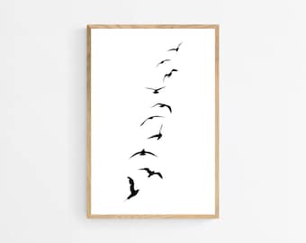 Impression d'oiseaux, art mural, impressions d'art mural, impression d'animal, art mural oiseau, silhouette d'oiseau en vol, impressions numériques, art imprimable, décoration murale