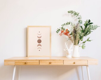 Moon Phase Print, Moon Phases Wall Art, Boho Print, Pink, Moon Poster, Lunar Wall Art, Celestial Print, Digital Print, Digital Download