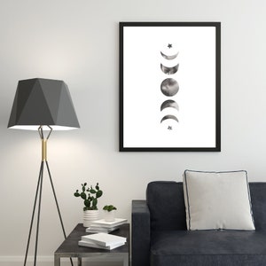 Moon Phase Print, Moon Phases Wall Art, Watercolour Print, Moon Poster, Lunar Wall Art, Celestial Print, Digital Print, Digital Download