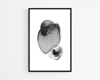 Impression de coup de pinceau, art mural abstrait noir et blanc, téléchargement immédiat, peinture à l'encre minimaliste moderne, décoration d'intérieur, conception simple
