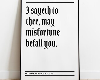 Lot de 5 estampes anglaises anciennes, téléchargement numérique, citations gothiques, cartes de voeux, typographie, art mural rigolo, affiche, humour, décoration d'intérieur
