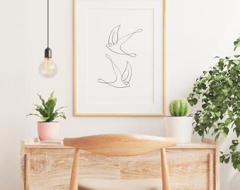 Single Line Drawing, Line Art, Wall Art, Minimal Bird Drawing, Abstract Single Line, Bird Line Art Print, Digital Prints, Printable Wall Art
