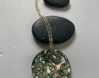 Handgemaakte abalone schelp hanger ketting, sterlingzilveren ketting