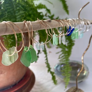 Sea glass gold filled hoops earrings.