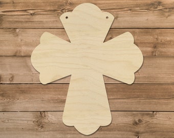 Easter Cross Door Hanger | Scallop Cross Door Hanger | Unfinished Wood Laser Cutout | Ready To Paint | Sign Blank | Baltic Birch | 3/8"Holes