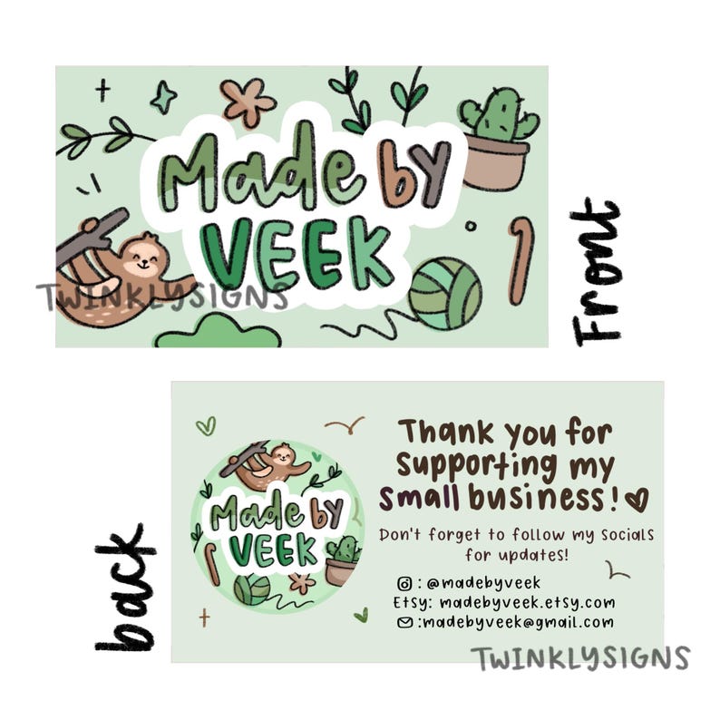 Custom Cute Hand-Drawn Business Card/Thank You Card | Twinklysigns logos image 4