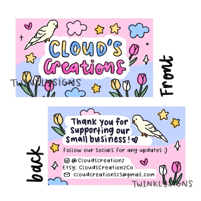 Custom Cute Hand-Drawn Business Card/Thank You Card | Twinklysigns logos image 3