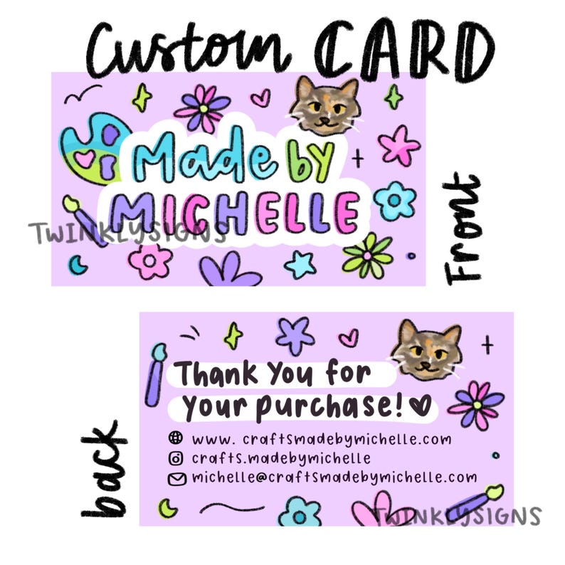 Custom Cute Hand-Drawn Business Card/Thank You Card | Twinklysigns logos image 1