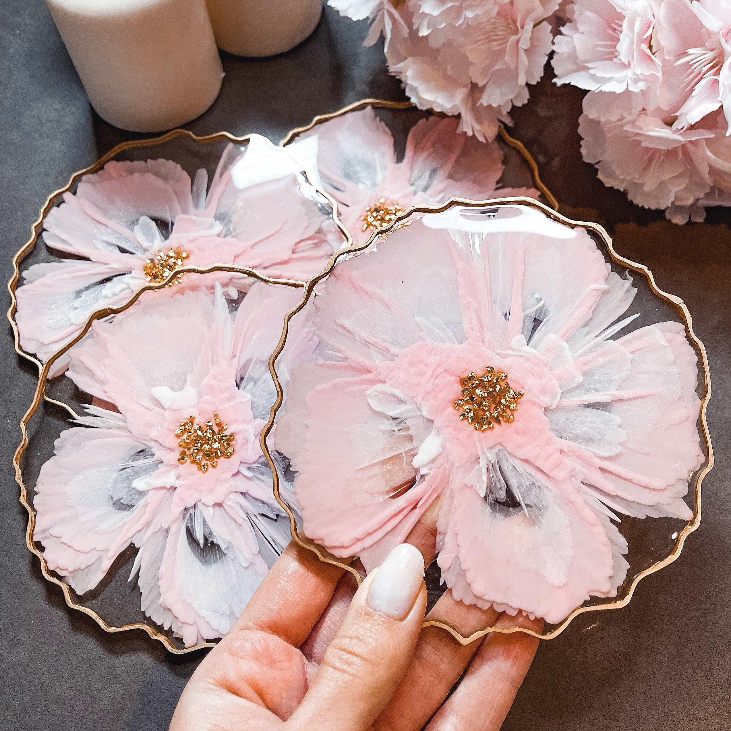 Epoxy Resin coasters Flowers Etsy