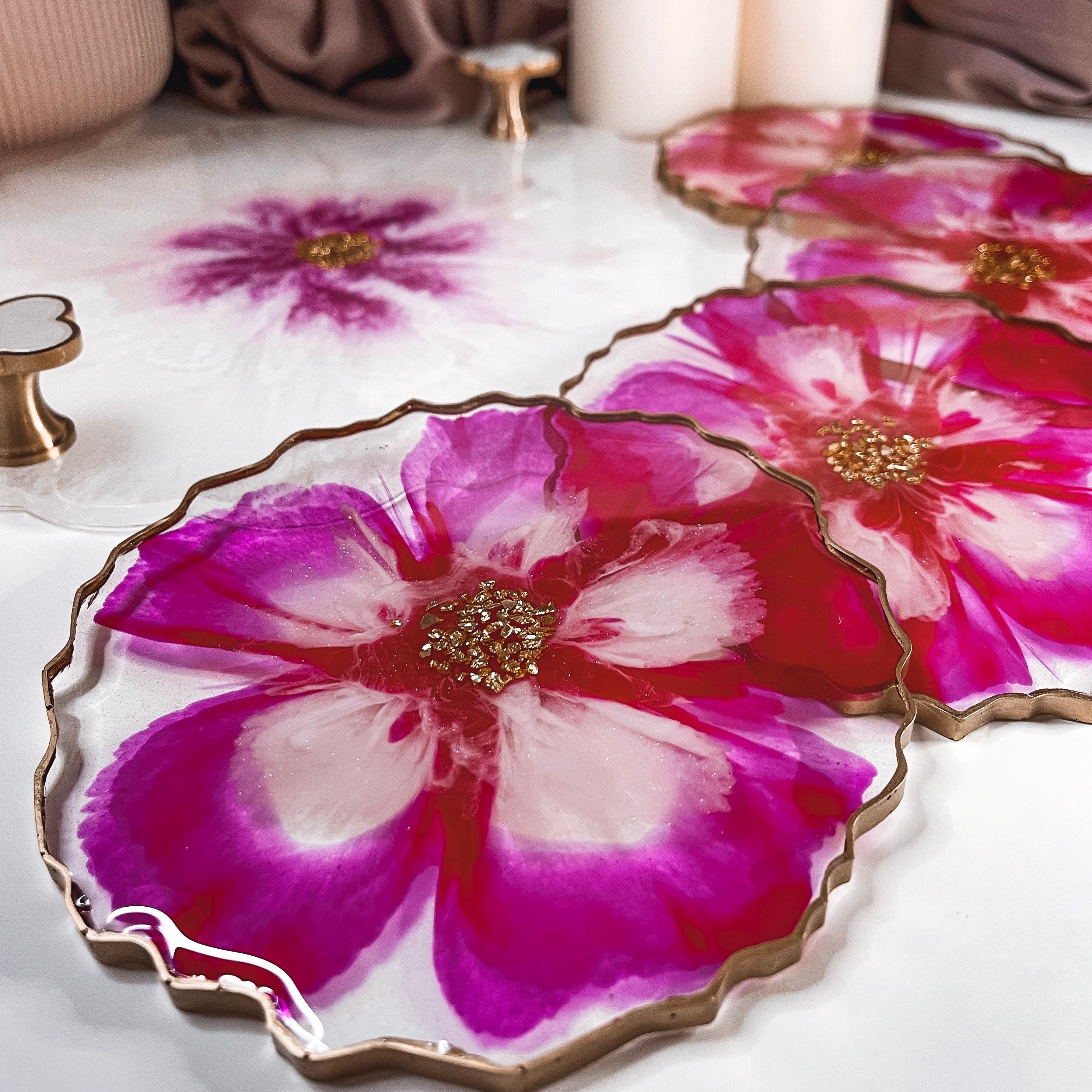 Epoxy Resin coasters Flowers Etsy