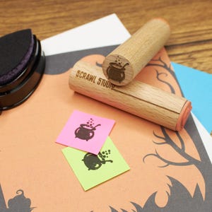 Witch's Bubbling Cauldron Stamp,  Halloween Spooky rubber stamp