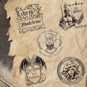 Timbre de bibliothèque médiévale | Timbre livre de chevalier | Tampon Méduse ex libris | Timbre de bibliothèque d'Athéna | Tampon Dragon | Cadeau Ex Libris | Cadeau parfait