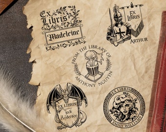 Sello de biblioteca medieval / Sello de libro de caballero / Sello de Medusa Ex Libris / Sello de biblioteca de Atenea / Sello de dragón / Regalo Ex Libris / Regalo perfecto