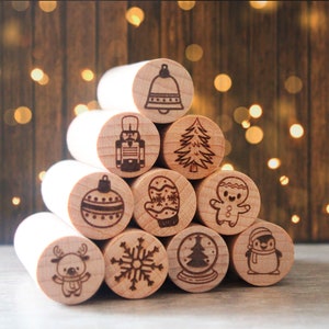 Tampon à chevilles - Petit tampon de Noël - Tampon bonhomme de neige - Tampon arbre de Noël