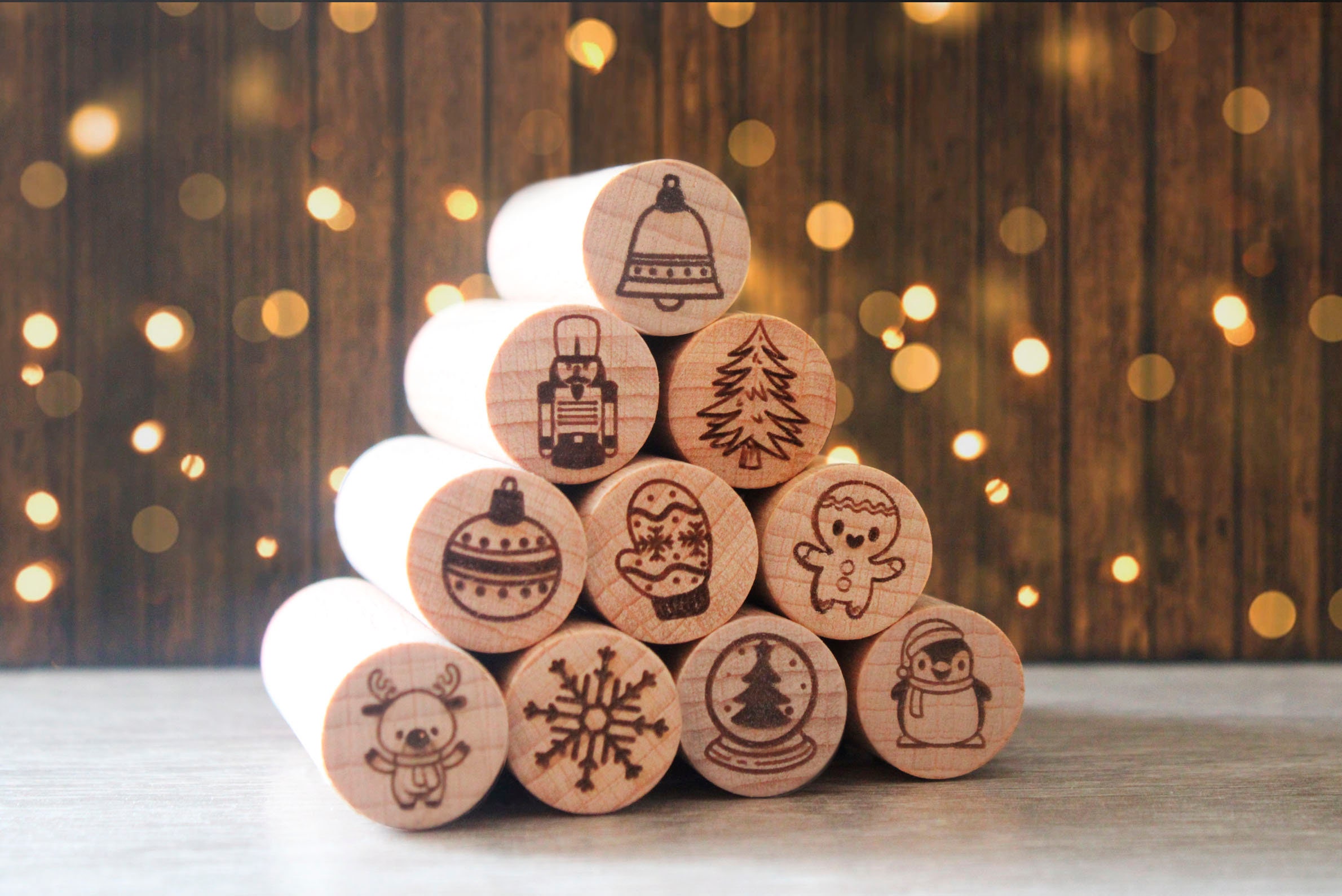 Peg Stamp - Small christmas stamp  - Snowman rubber stamp - Christmas tree rubber stamp