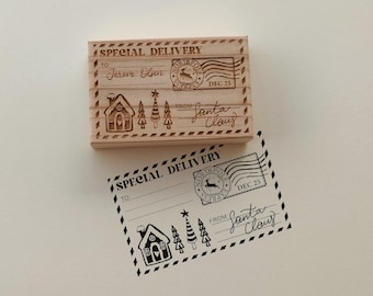 Sello de matasellos de entrega especial y etiqueta de regalo con forma de árbol de Navidad / Sello de goma navideño para hacer tarjetas