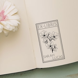 tampon de bibliothèque personnalisé Timbre ex libris fleur Tampon livre fleur personnalisé Modèle Blumen tampon de bibliothèque personnalisé Cadeau parfait image 7