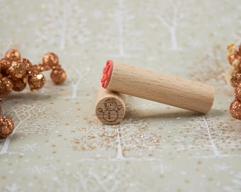 Mini handgjord snögubbe i trästämpel | Julkorts- och scrapbookingstämpel