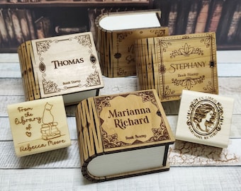 Sello de ex libris personalizado / Ex libris personalizado, caja de regalo de madera
