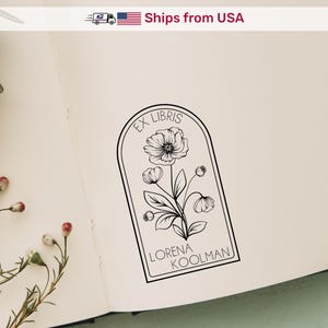 Custom library stamp | Flower ex libris stamp |  Personalized flower Book stamp | Library stamp personalized | Perfect Gift