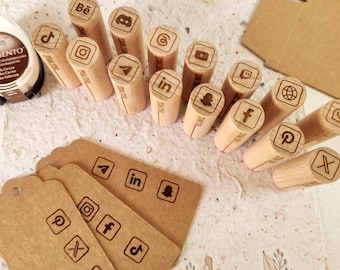 Mini Social Media Rubber Stamps, Small Icon Stamps for Planners and Bullet Journals