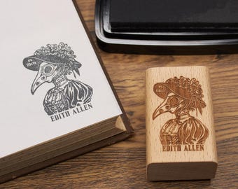 Custom Plague Doctor Ex Libris Stamp, Gothic Library Stamp, Dark Academia Personalized Gift for Book Lover