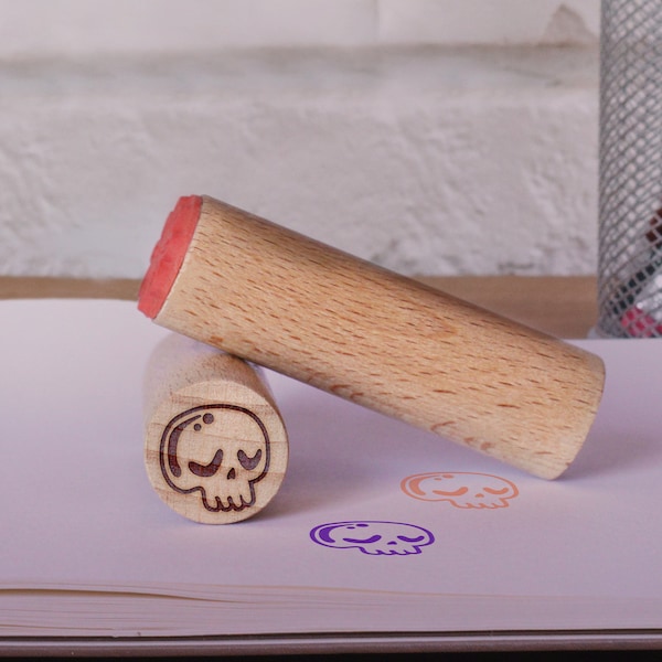 Mini Skull Rubber Stamp, Halloween Peg Stamp