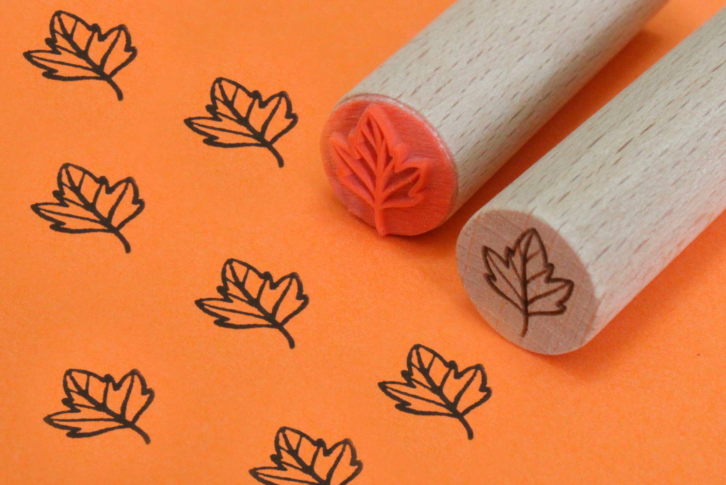 Deep Red Stamps Elm Leaves Cling Mount Rubber Stamp - Deep Etch Red Rubber For Crafting
